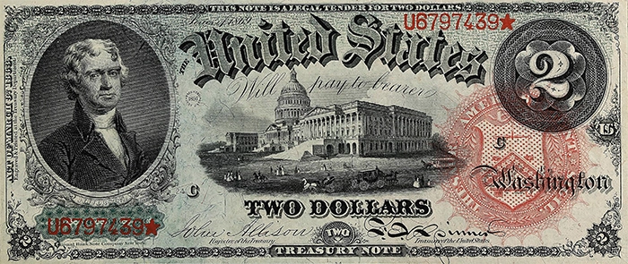 Series 1869 $2 Legal Tender Note front.