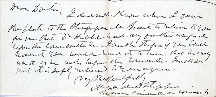 Rep. Alexander Stephens January 30, 1878 letter to Mint Director H.R. Linderman.