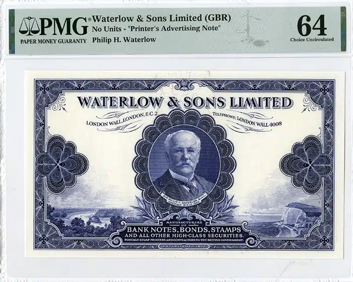 Lot 1196. Waterlow & Sons Ltd. ND (ca.1920-30). Security Printer's Proof Advertising Note. Great Britain, ND (1941-42).