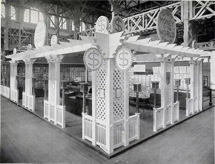 The Money of the World exhibit at the 1915 Panama-Pacific Exposition. This is a public domain image courtesy of Wikimedia Commons. 