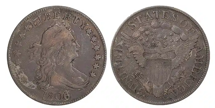 1806/5 Draped Bust Quarter. Image: Legend Rare Coin Auctions.