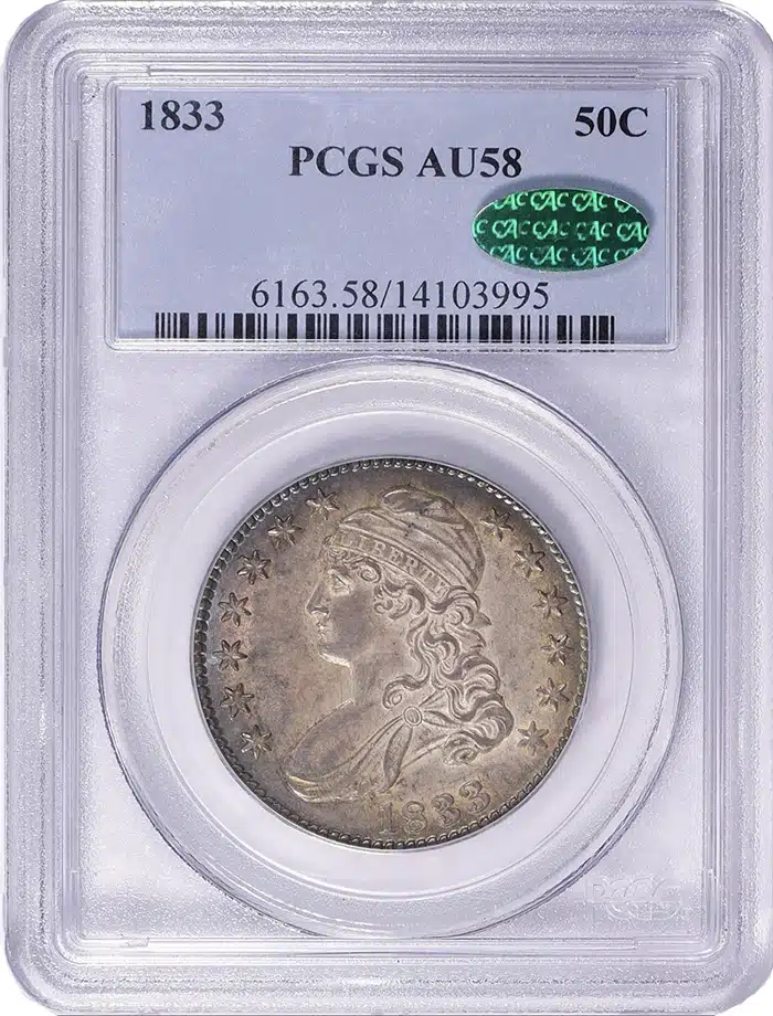 1833 Capped Bust Half Dollar. PCGS AU58 CAC. Image: GreatCollections.