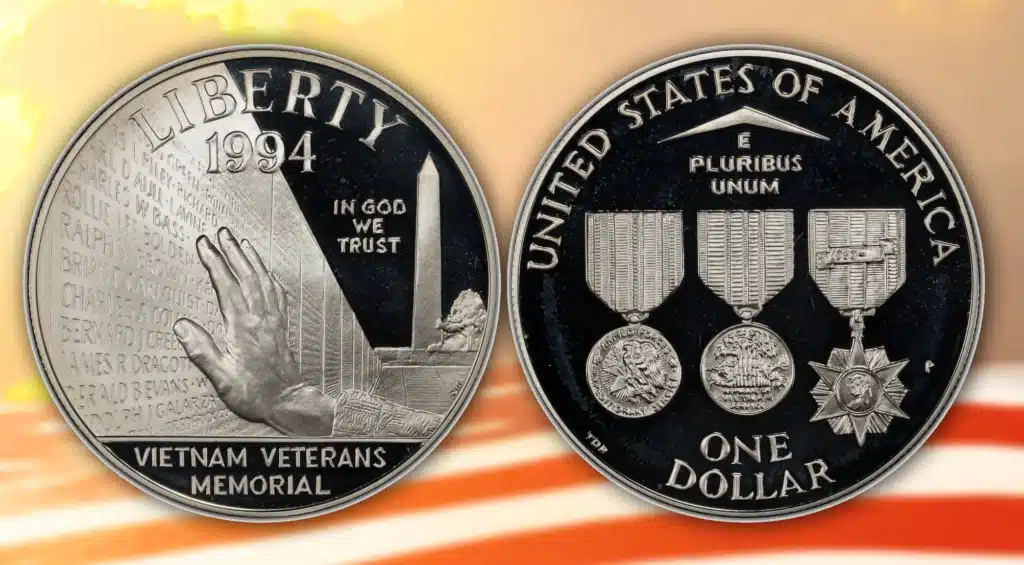 1994 Vietnam Memorial Commemorative Silver Dollar. Image: PCGS / Adobe Stock.