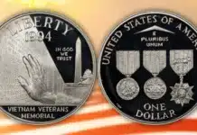 1994 Vietnam Memorial Commemorative Silver Dollar. Image: PCGS / Adobe Stock.