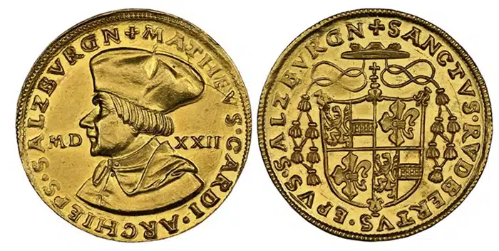 AUSTRIAN STATES. Salzburg. Matthäus Lang. Prince-Archbishop 1519-1540). 1522 AV 4 Ducats.