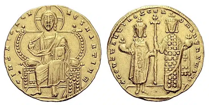 Constantinus VII with Romanus II  Solidus. Image: Sincona.