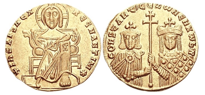 Constantine VII Porphyrogenitus, with Zoe. 913-959. AV Solidus. Image: CNG.