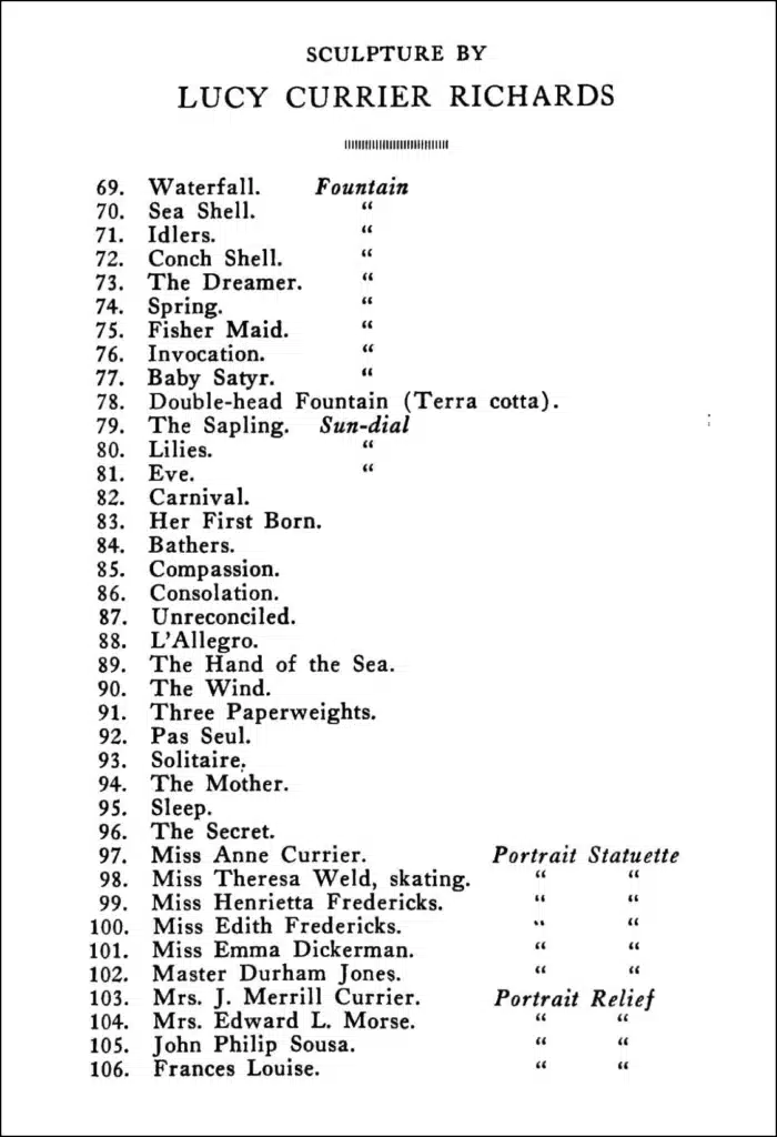 Figure 2. List of sculpture exhibited by Lucy Currier Richards at the Memorial Art Gallery, Rochester, New York, December 1916. The list exemplifies how prolific Richards was in a relatively short amount of time.
