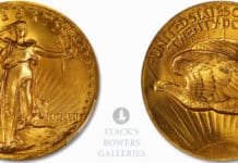 High Relief MCMVII Wire Rim $20 Gold Double Eagle in Stack’s Bowers June 2023 Whitman Expo Showcase Auction Rarities Night