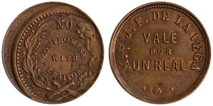 Figure 1. The “obverse” and “reverse” of our mystery mule Civil War Token.