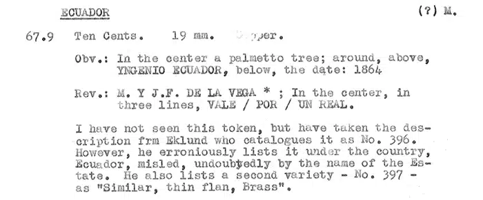 Figure 3. Roberto Pesant’s secondhand description of Eklund 1166 in his typewritten catalog addendum.
