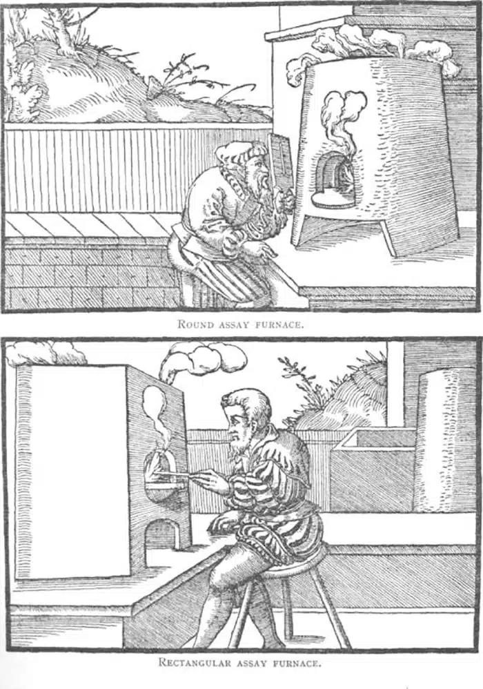Figure 3. Cupellation furnaces from Julius Agricola, De Re Metallica (1556).
