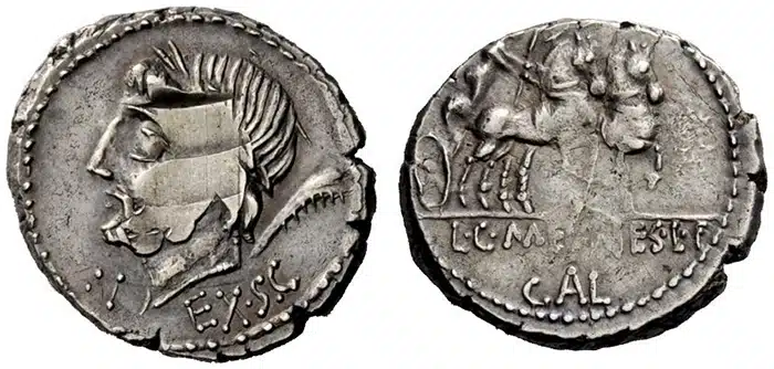 Figure 5. Denarius issued by L. Memnius in 87 BCE, whose weight has been adjusted by gauging. SITNAM.