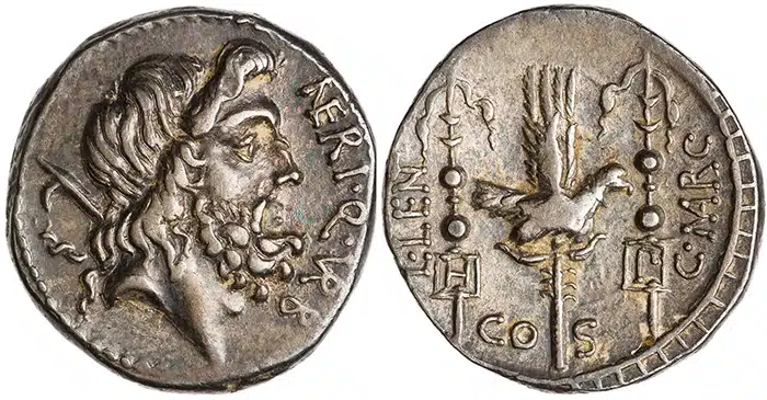 Figure 6. ANS 1937.158.238. Denarius issued by Cn. Nerius in Apollonia in 49 BCE.