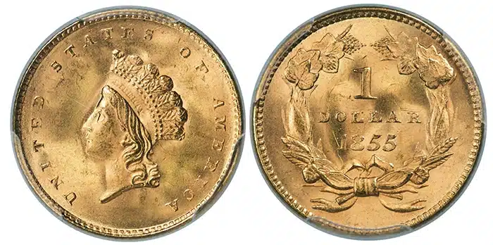 1855 Gold Dollar in CAC-approved MS66. Image: Heritage Auctions.