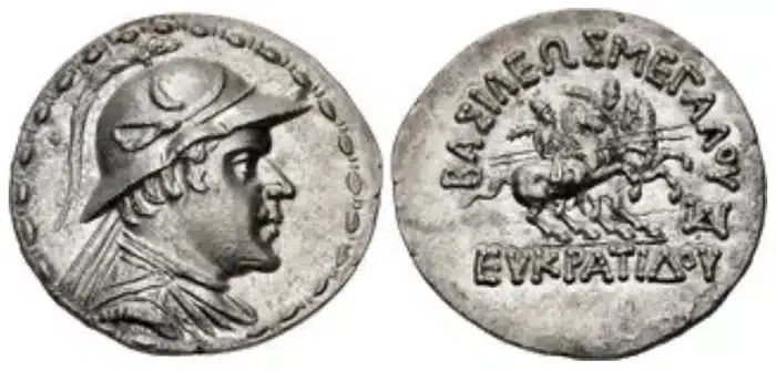 BAKTRIA, Greco-Baktrian Kingdom. Eukratides I Megas. Circa 170-145 BCE. AR Tetradrachm. Image: CNG.