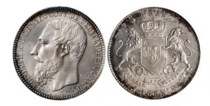 BELGIAN CONGO. Congo Free State. 5 Francs, 1887. Image: Stack's Bowers.