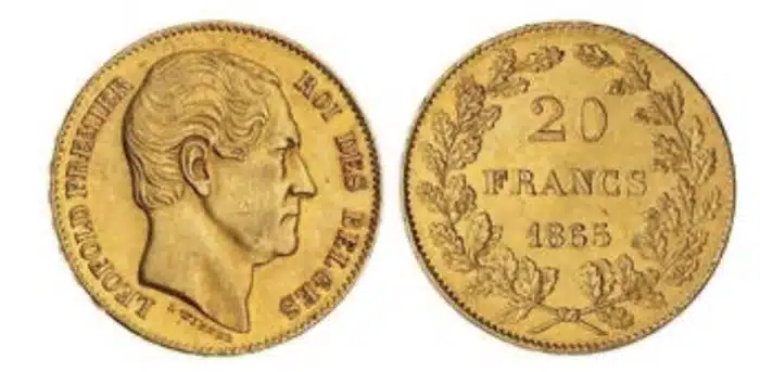 Belgium. Leopold I (1831-1865). 20 Francs. Image: Spink.