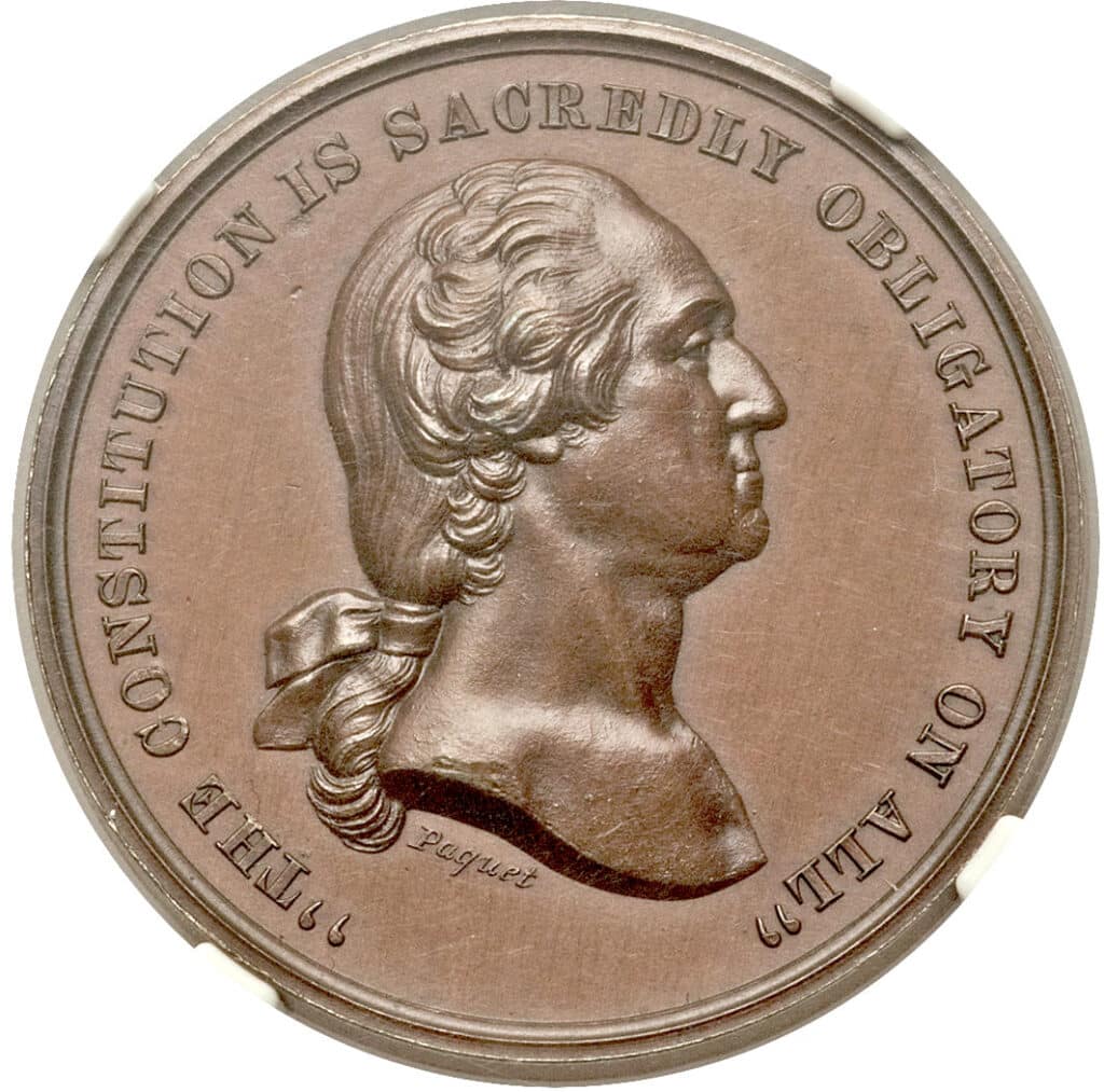 Figure 1. U.S. Mint allegiance medal, 1861. This is a bronze official reproduction made in the 20th century. (Courtesy HA.com)
