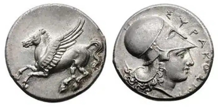 Sicilian silver stater, circa 344-317 BCE. Image: Gemini, LLC.
