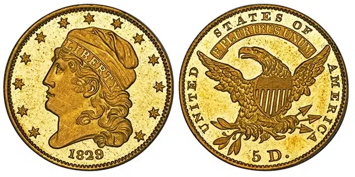 1829 Proof Capped Bust Left Half Eagle, BD-2. Image: Heritage Auctions.
