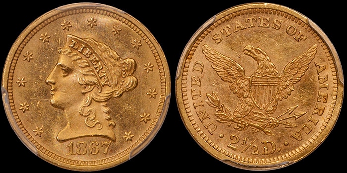 1867 $2.50 PCGS MS61, FROM THE DWN ARCHIVES