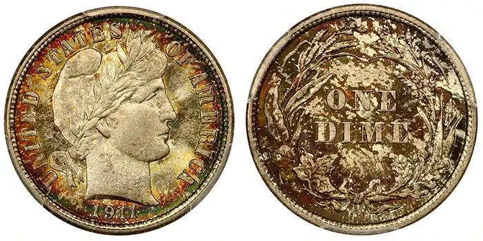 1911 Barber Dime. Image: David Lawrence Rare Coins.