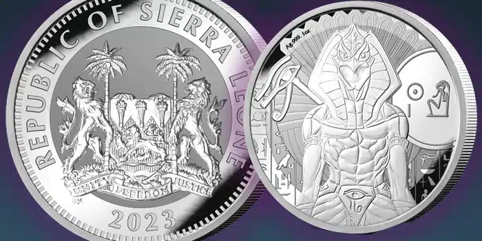 The Pobjoy Mint's New 2023 Egyptian Gods Reverse Frosted Silver Bullion Coin Features God Ra.