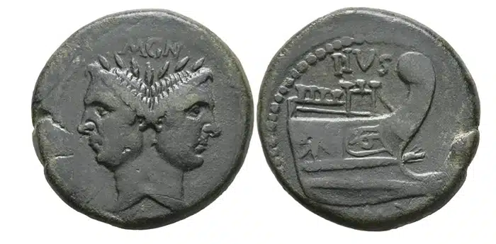 Bronze as. Sextus Pompey, uncertain mint in Sicily, circa 42-38 BCE. Image: Leu Numismatik AG.