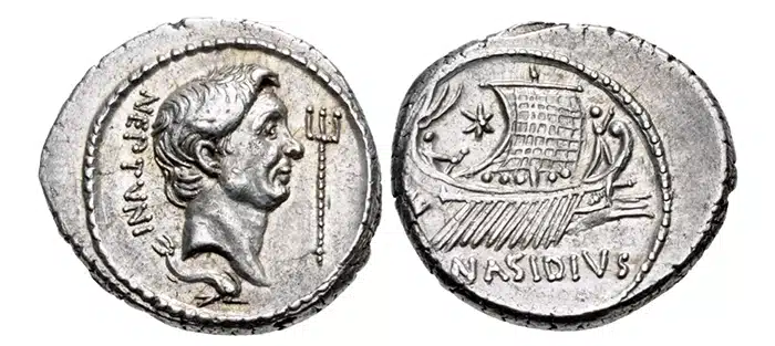 Silver denarius. Sextus Pompey. 42-38 BCE. Image: CNG.