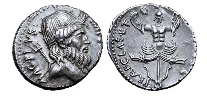 Silver denarius. Sextus Pompey. Uncertain mint in Sicily (Catania?), 42-40 BCE. Image: Roma Numismatics.