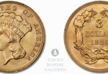 Stack's Bowers to Offer Gem Uncirculated 1889 Three Dollar Gold