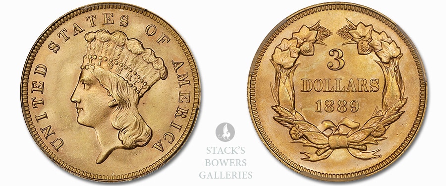 Stack's Bowers to Offer Gem Uncirculated 1889 Three Dollar Gold