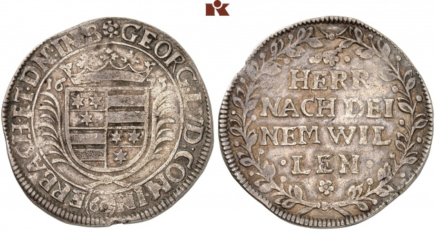 Georg Ludwig, 1647-1693. 60 Kreuzer (Gulden) 1675, Breuberg. Image: Fritz Rudolf Künker GmbH & Co. KG.