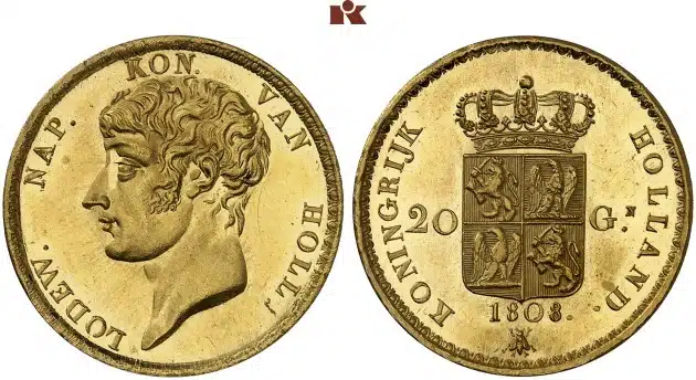 Ludwig Napoleon, 1806-1810. 20 Gulden 1808, Utrecht. Image: Fritz Rudolf Künker GmbH & Co. KG.