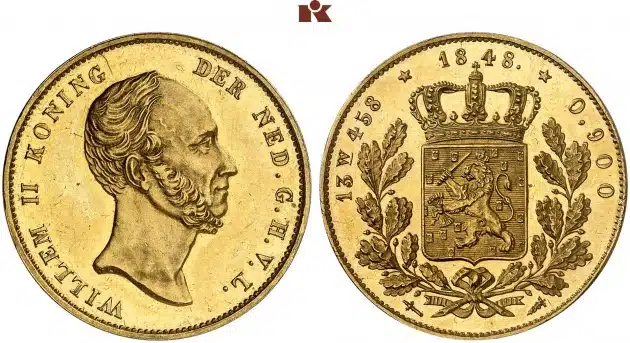 Wilhelm II., 1840-1849. 20 Gulden 1848, Utrecht. Image: Fritz Rudolf Künker GmbH & Co. KG.