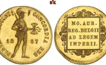 Künker Fall Auction 393 - Coins of the Netherlands: The Lodewijk S. Beuth Collection. Wilhelm III., 1849-1890. 2 Dukaten 1867, Utrecht. Image: Fritz Rudolf Künker GmbH & Co. KG.