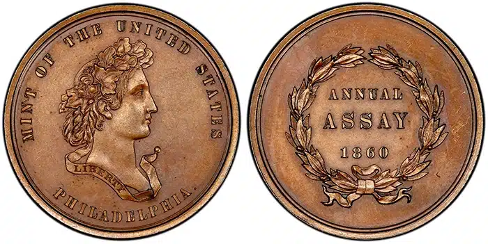 Assay Commission Medals – Insights Into the 1874 Issue: 1860 United States Assay Medal in Copper. Image: PCGS.