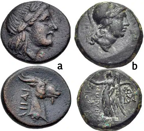 Figure 2: AIOLIS, Aigai. a) Late 4th or 3rd cent., AE 17.