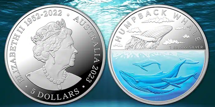 2023 Colorized Humpback Whale Silver Proof Coin. Image: Royal Australian Mint / Adobe Stock / CoinWeek.