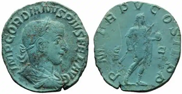 Gordian III Sestertius. Image: Bertolami Fine Arts.