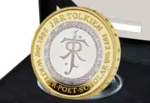 J.R. Tolkein Commemorative Bi-Metallic Coin. Image: Royal Mint.