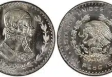 The Mexico 1 peso of 1957 through 1967 constitutes the last circulating silver 1 peso coinage from the American nation. Images courtesy PCGS.