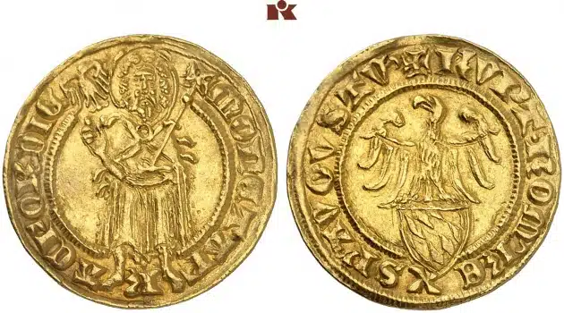 Ruprecht III. von der Pfalz, 1398-1410.Goldgulden o. J. (1400-1410). Image: Fritz Rudolf Künker GmbH & Co. KG.