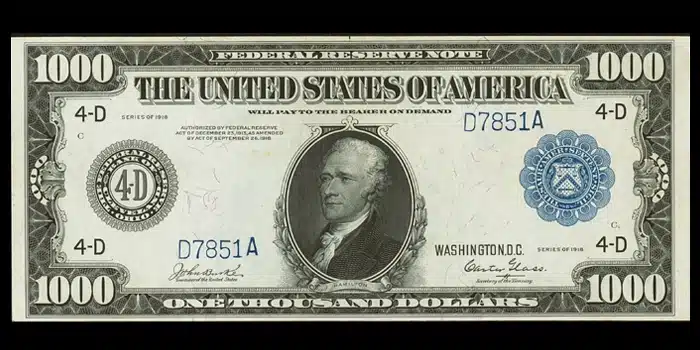 $1000 Federal Reserve Note. Image: Heritage Auctions.