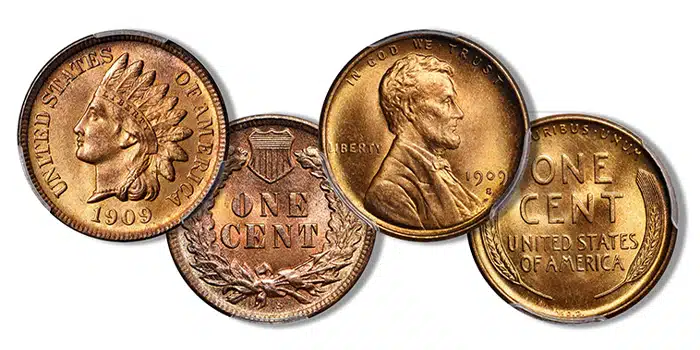 1909-S Indian Head cent and 1909-S V.D.B. Lincoln Cent. Image: Stack's Bowers.
