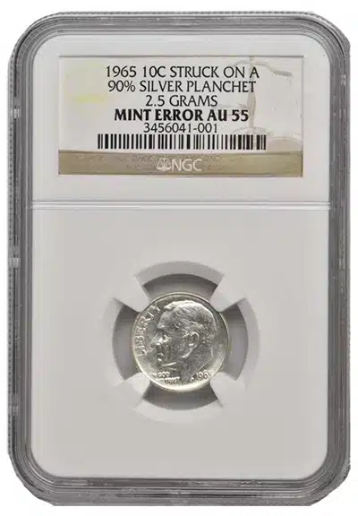 A silver error 1965 Roosevelt dime graded by NGC. Image: Stack's Bowers.
