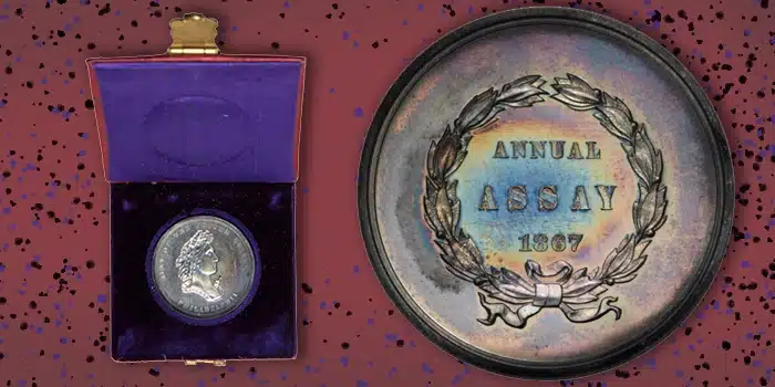 A rare 1867 Annual Assay medal with original presentation case. Image: Heritage Auctions / CoinWeek.