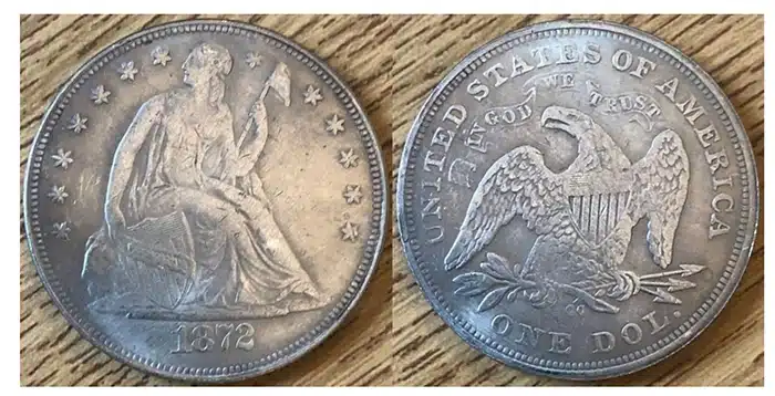 Etsy listing of a fake 1872-CC Liberty Seated dollar. Image: Etsy.