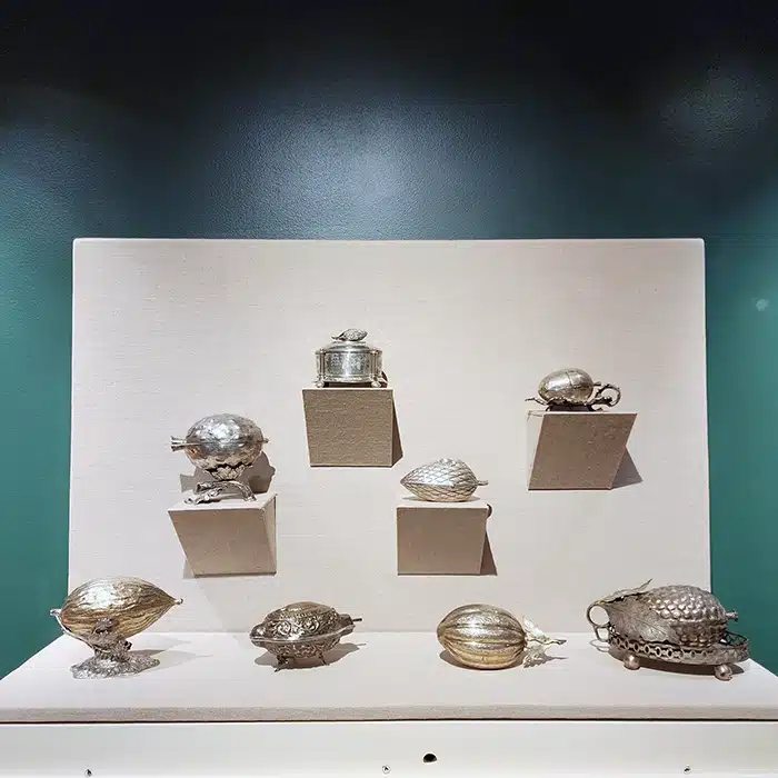 Figure 2. A display of elaborate silver etrog boxes.